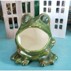 VTG Ceramic Wide Mouth Green Frog Toad Kitchen Sponge Holder Retro Kitsch
